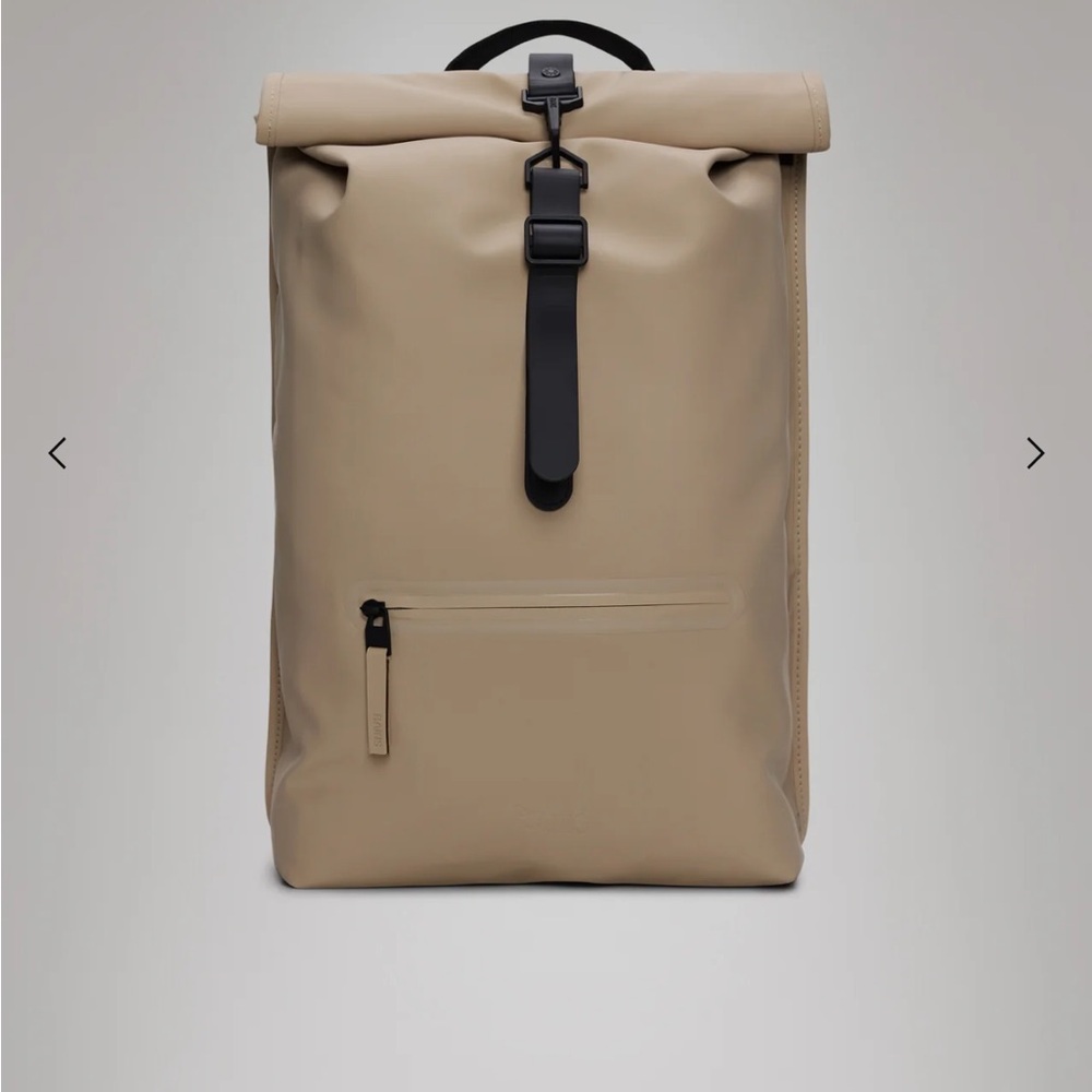Rains Beige Roll-Top Backpack